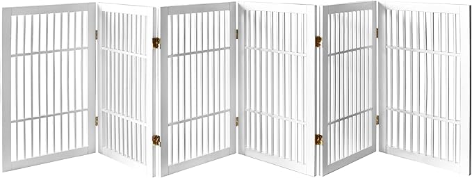 Pet Dog Gate Strong and Durable Freestanding Folding Acacia Hardwood Portable Wooden Fence Indoors or Outdoors by Urnporium (White Pet Gate, 6 Panel 30" Tall)