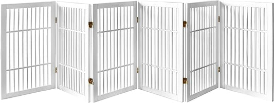 Pet Dog Gate Strong and Durable Freestanding Folding Acacia Hardwood Portable Wooden Fence Indoors or Outdoors by Urnporium (White Pet Gate, 6 Panel 30" Tall)