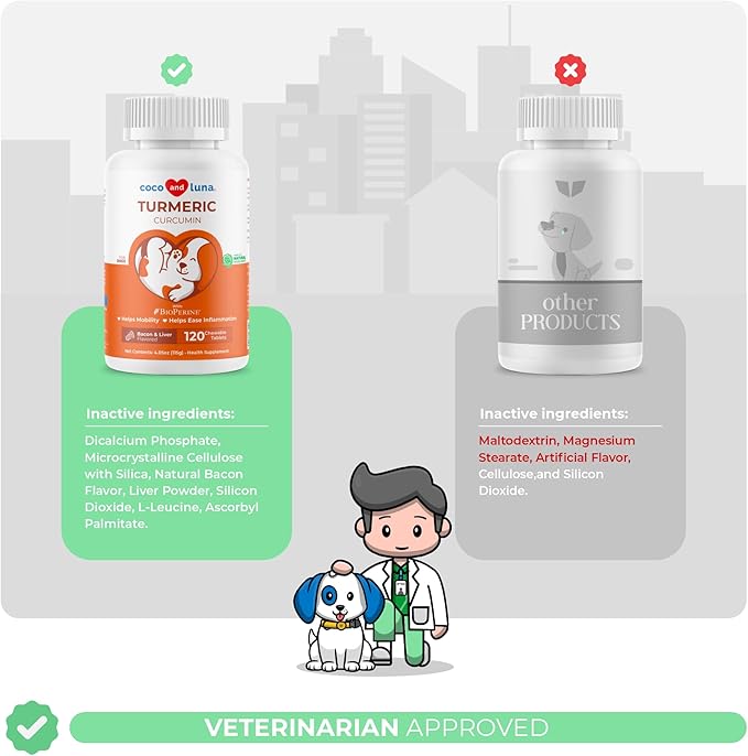Turmeric for Dogs Anti Inflammatory Pain Relief - 120 Chewable Tablets - Hip & Joint Support Anti Inflammatory for Dogs with Curcumin and BioPerine, Antioxidant, Cardiovascular
