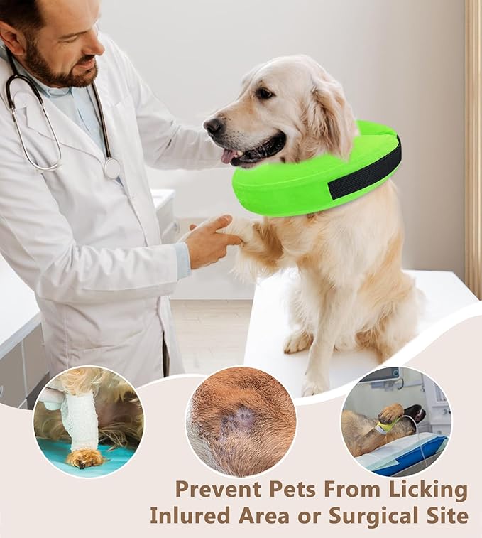 Inflatable Dog Cone Collar, Cone for Dogs to Stop Licking, Donut Collar After Surgery, Soft Dog Cone Alternative, Cones Collar for Small Medium Large Dogs (Green, M (Neck 9"-13"))