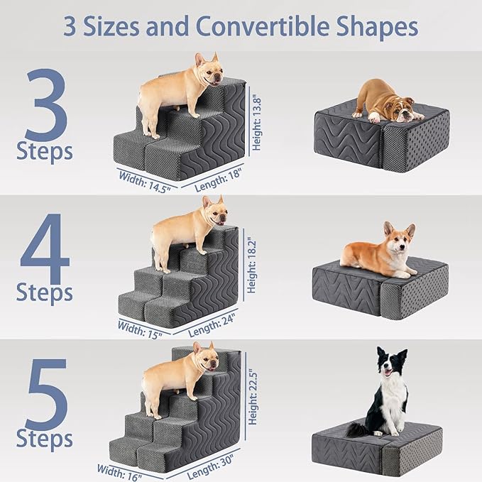 Dog Stairs for Bed, Dog Steps for High Bed, Pet Steps for Small Dogs and Cats, Non-Slip Balanced Pet Ramp Indoor (Grey, 18.2" H x 15" W x 24" L, 4)