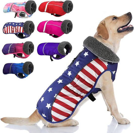 Doglay Dog Coat, Waterproof Dog Jacket Pet Winter Coat for Cold Weather with Thicken Furry Collar, Reflective Puppy Winter Jacket Warm Fleece Lining for Small Medium Large Pets