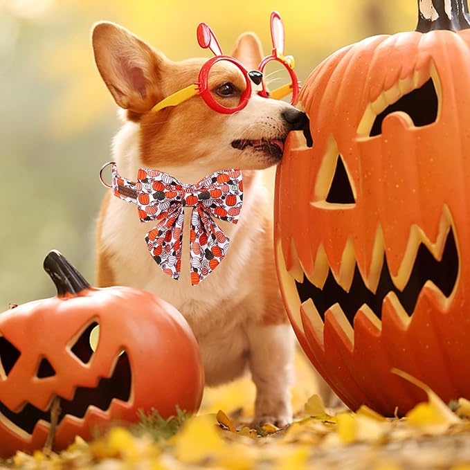 Unique Style Paws Halloween Day Dog Collar with Bowtie Pumpkin Cotton Dog Collars for Small Medium Large Dogs