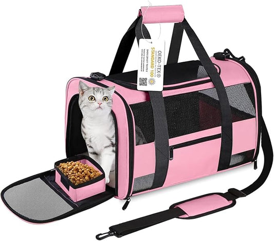 Cat Carrier, Dog Carrier, Pet Carrier for Small Dogs Medium Cats Puppies Under 15 Lbs, TSA Airline Approved Carrier Soft Sided Dog Travel Carriers, Cat Carriers with Reflective Strip - Pink