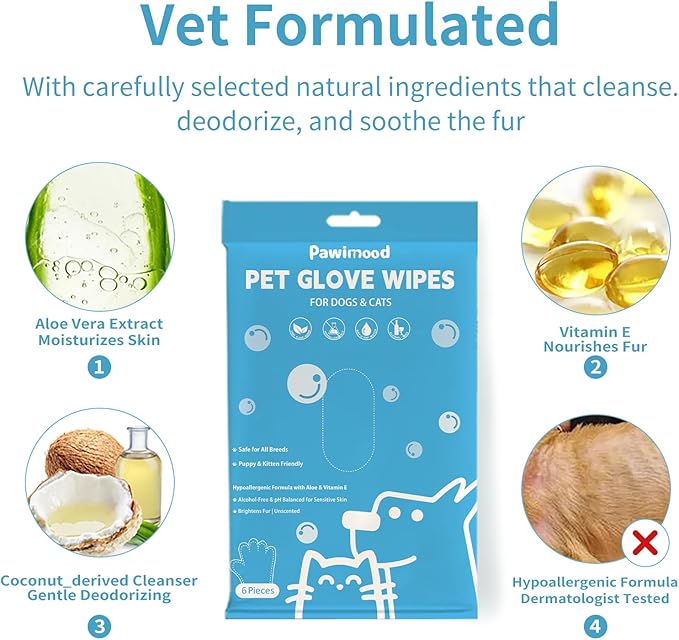 Hypoallergenic Pet Grooming Wipes for Dogs & Cats - Coconut Oil Cleaning & Deodorizing Bathing Wipes with Hydrating Formula for All Body Parts,Dog Cleaning Wipes Remove Odor (3 Pack)