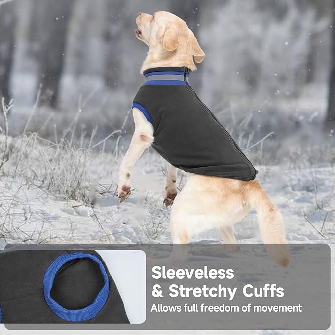 Lelepet Fleece Dog Sweater Zip Up Dog Fleece Jacket Reflective Warm Sweatshirt for Cold Weather Soft & Lightweight Pet Sweater Vest for Puppy Small Medium Large Dogs(XS-3XL)