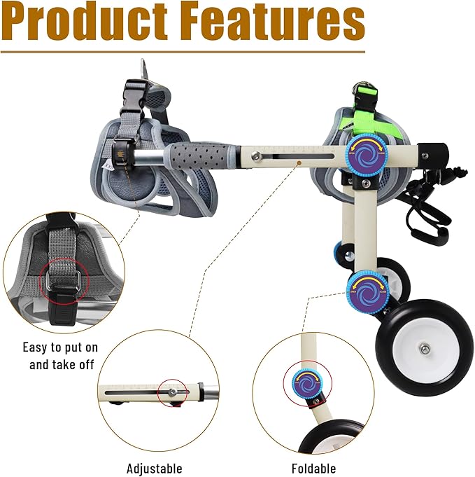 Adjustable Dog Wheelchair for Back Legs Mobility Support Lightweight Pet Wheelchair for Disabled Hind Legs Walking Stable Dog Cart for Pets