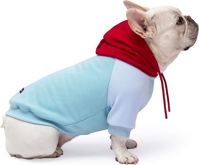 Color Block Dog Hoodie Dog Clothes Extra Warm Fleece Lining Stretchy Fit for Small Medium Large Dogs (Red Blue, Small)