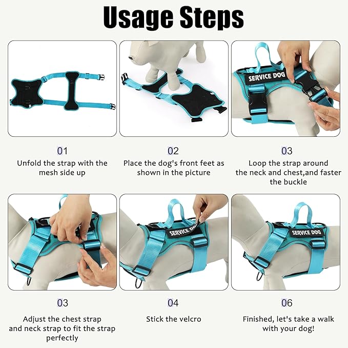 Demigreat Service Dog Harness, Reflective Dog Vest Harness with 5 PCS Patches, Adjustable Soft Oxford Pet Harness, Inner Layer Mesh, Easy to Control for Small Medium Large Dogs