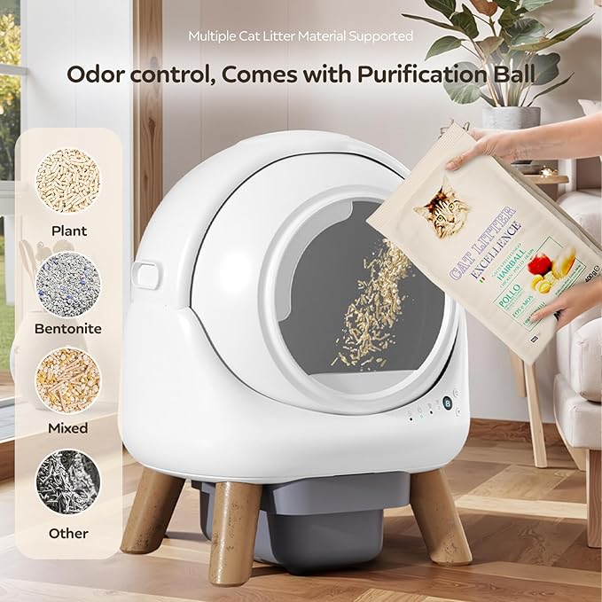 Self Cleaning Litter Box,Automatic Cat Litter Box for Multiple Cats,Robot with APP Control,Dual Safety Protection,Odor-Free Waste Disposal Includes Trash Bags,WhiteKT