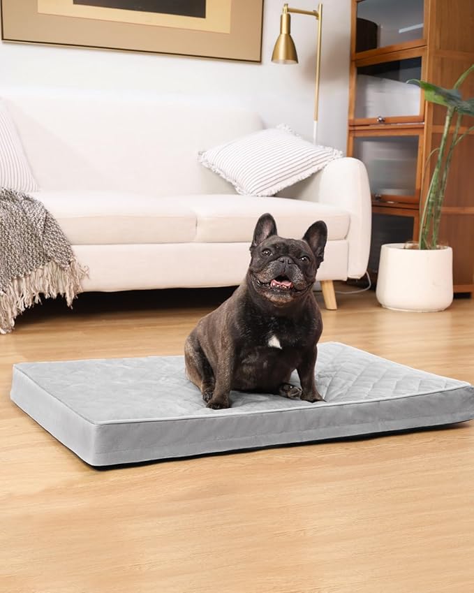 Orthopedic Dog Beds for Medium Dogs Waterproof Dog Bed for Crate, with Removable Washable Cover and Non-Slip Bottom, 29x18 Inch, Light Gray