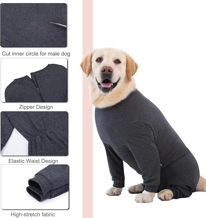 Yeapeeto Dog Onesie Surgery Recovery Suit for Large Medium Bodysuit Dogs Pajamas PJS Full Body for Shedding, Prevent Licking, Wound Protection, Cone Alternative(4XL,Dark Grey)