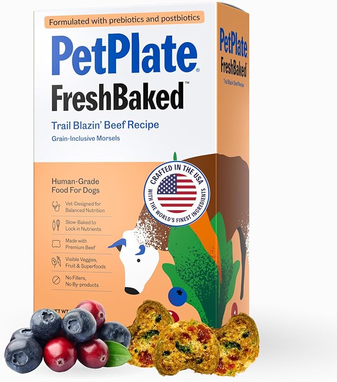 PetPlate Trail Blazin' Beef FreshBaked Dry Dog Food Grain-Inclusive, Gently Baked and Air-Dried Human Grade Dog Food, Formulated with Prebiotics and Postbiotics, No Fillers or by-Products, 2lbs