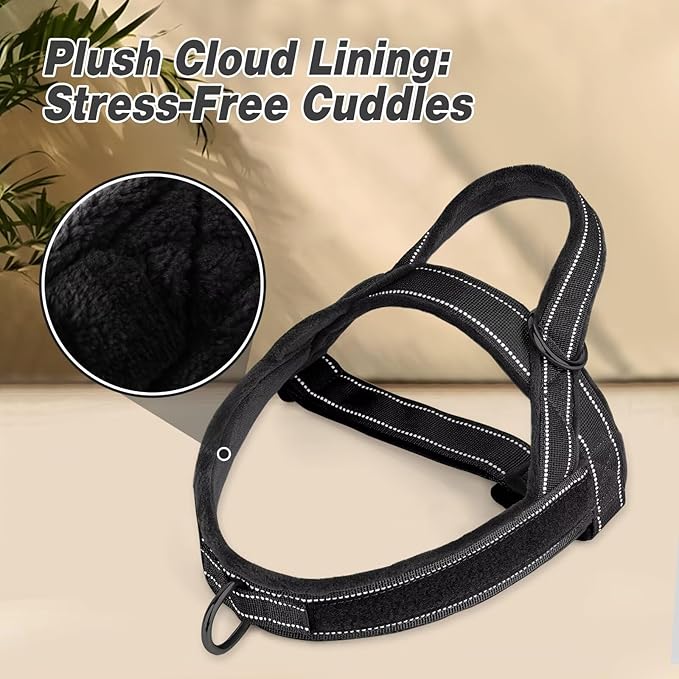 Forestpaw No Pull Dog Harness with Large Handle,Slip on Reflective Vest with Quick Release Buckle,Comfortable Flannel Lining for Medium Large Dogs Walking Training (Includes 3 Patches),Black L