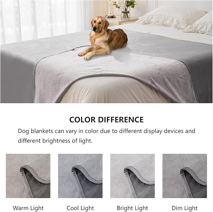 Waterproof Dog Blankets, Washable Pee Proof Pet Blanket for Couch, Soft Reversible Puppy Throw Furniture Protector Cover for Bed Sofa-68"x82",Light Grey+Dark Grey