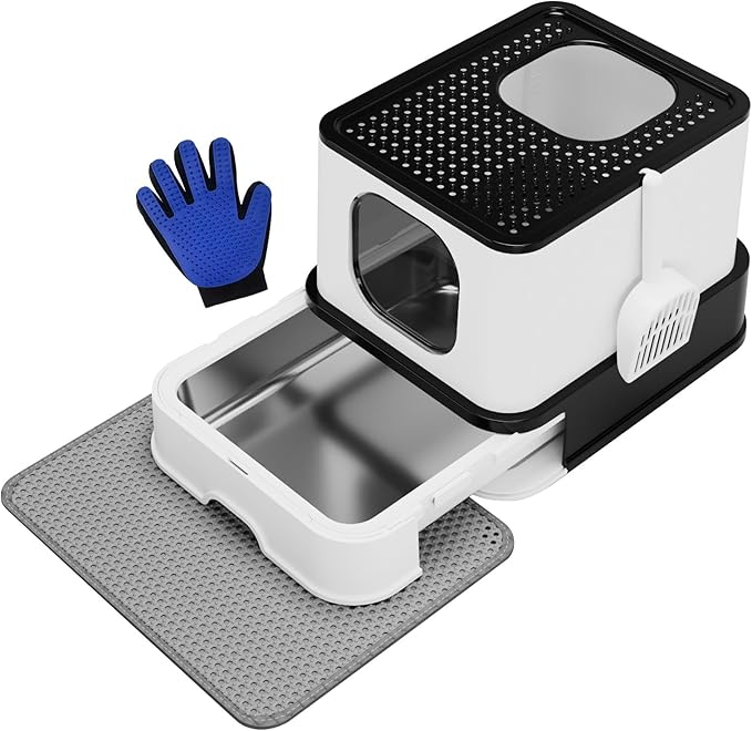 RIZZARI Stainless Steel Cat Litter Box: Large Leak-Proof Odor-Free Design - XL Size Black - for Indoor Cats Pet Owners Solution