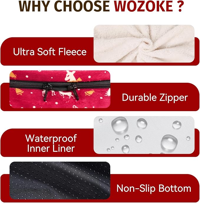 Christmas Orthopedic Washable Large Dog Bed: Memory Foam Waterproof Pet Bed with Bolsters - Removable Washable Cover for L XL XXL Large Sized Dog Bed - Non-Slip Bottom - Red