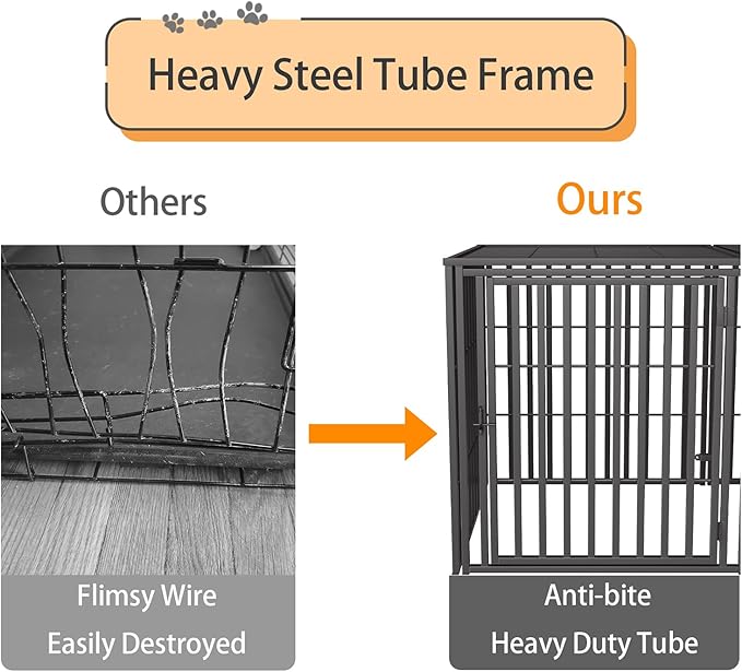 Steel Tube Heavy Large Dog Crate, 48" L x 28" H Dog Crates for Medium Large Dogs, Big Dog Cage, Dog Kennel, Puppy Dog Playpen with Top, Pet Cage, Indoor, New Model
