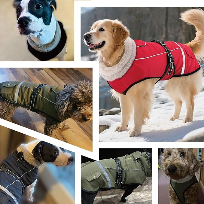 Dog Coat, Dog Winter Coat Jacket Waterproof for XL Large Dogs, Reflective Pet Vest Warm Fleece Cozy for Cold Weather, Dogs Snowsuit Windproof, Adjustable Buckle