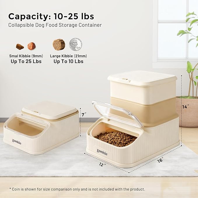 25lbs Dog Food Storage Container - First-in, First-out Easy Dispense Base for Freshness, Collapsible Pet Food Storage Containers with Transparent Lid and Scoop