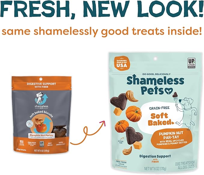 Shameless Pets Soft-Baked Dog Treats, Pumpkin Nut Partay - Natural & Healthy Dog Chews for Digestive Support with Fiber - Made in USA, Free from Grain, Corn & Soy - 1-Pack