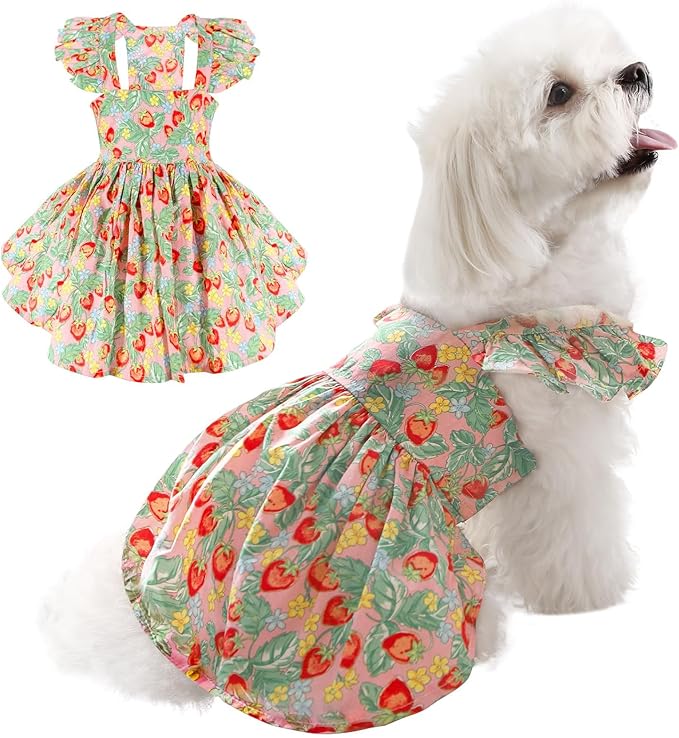 TONY HOBY Dog Dress, Dog Sundress with Straps, Pet Princess Dresses Clothes for Small Medium Dogs (Pink, M)