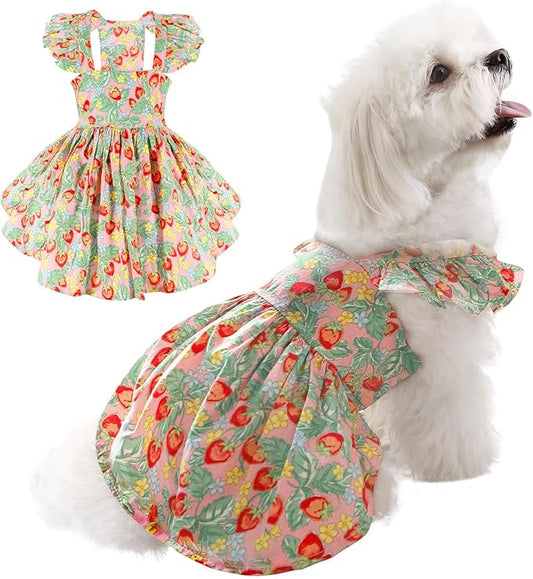 TONY HOBY Dog Dress, Dog Sundress with Straps, Pet Princess Dresses Clothes for Small Medium Dogs (Pink, M)