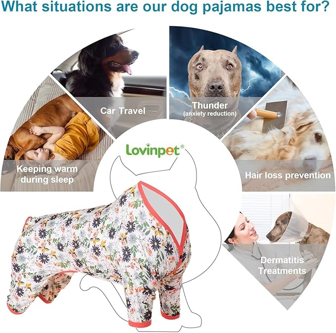 LovinPet Dog Body Suits After Surgery Large Breed, Pet Anxiety Relief Shirt, Anti Licking Dog Onesie, Lightweight Fabric, Snapdragon Print, Pjs for Large Dogs, Dog Clothes for Pitbull,2XL