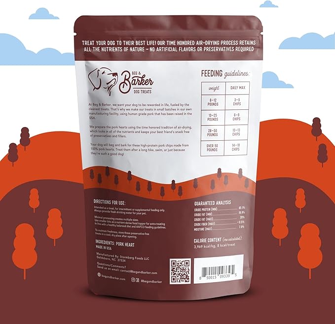 Beg & Barker Pork Chips for Dogs (8 Ounce, Pack of 1) - Single Ingredient Dog Treats Made for Large & Small Dogs Protein Human Grade Dog Treats Made from Real Meat Pork, Made in USA