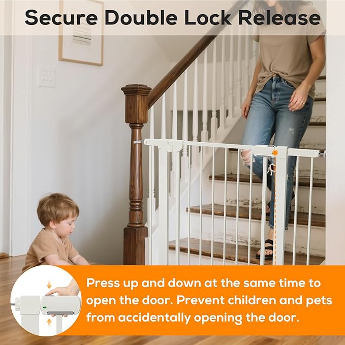 29.5-46" Baby Gate for Stairs, Baby Safety Essentials, Auto Close Gate for Doorways, Easy Install Pressure Mounted Dog Gate Indoor, Pet Gates for Dogs, White (2 Pack)