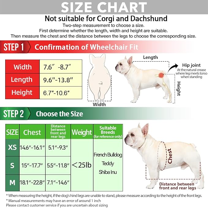2024 Upgraded Dog Wheelchair for Back Legs Small Wheelchair for Dogs with Disabled Hind Legs Walking Adjustable Dog Carts with Heavy Duty Wheels