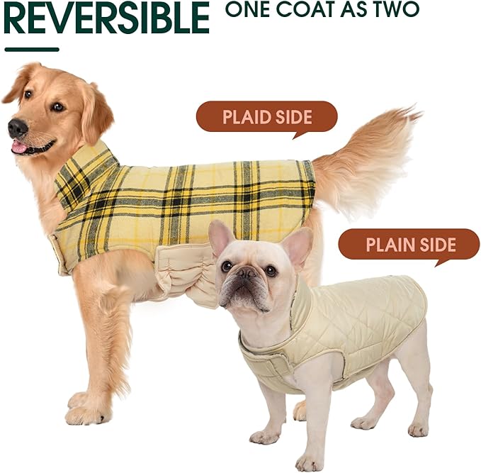 Kuoser Warm Dog Coat, Waterproof Dog Coats for X-Small Dogs, Adjustable Durable Doggie Winter Jacket Reversible Cozy Puppy Cold Weather Apparel from Small to Large Breed, Yellow XS