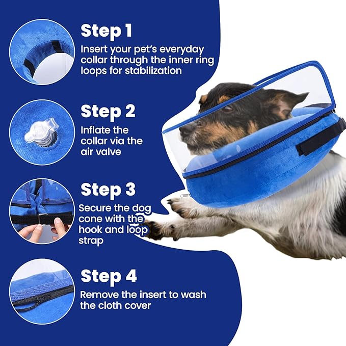 BARKLESS Dog Cone, Inflatable Dog Cone After Surgery for Small Medium Breeds, Soft Surgery Collar with Enhanced Anti-Licking Guard Shield for Pets, Patented Protective Donut Collar