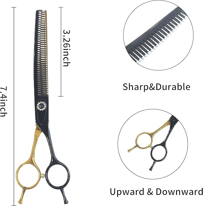 7" Curved Thinner Dog Scissor, Curved Blender Scissors, 40 Teeth, 30% Thinning Rate, Professional Pet Shear for Groomer, Ergonomic Dog Grooming Scissor, Dogs Shear for Grooming