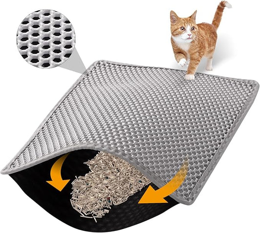 Large Cat Litter Mat, 46x26 Inch Double Layer Litters Box Mat, Waterproof Cat Mat for Litter Box(Gray)