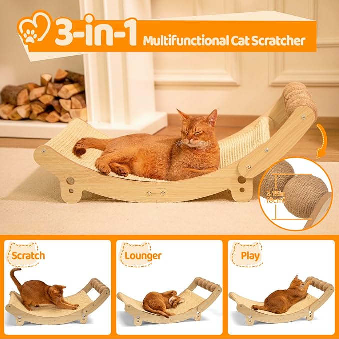 Cat Scratcher Sisal Cat Bed with Ball Toy Large Hammock Cat Scratchers for Indoor Cats Adults Scratching Board for Cat Scratch Pad Furniture Protector Lounger