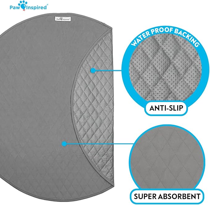 Paw Inspired 48 Inch Round Playpen Mat, Super Absorbent Fleece Cage Liner with Non-Slip Bottom, Waterproof Pet Play Pen Pad for Dogs, Rabbits, Guinea Pigs, Hamsters, Small Animals (Dark Gray)