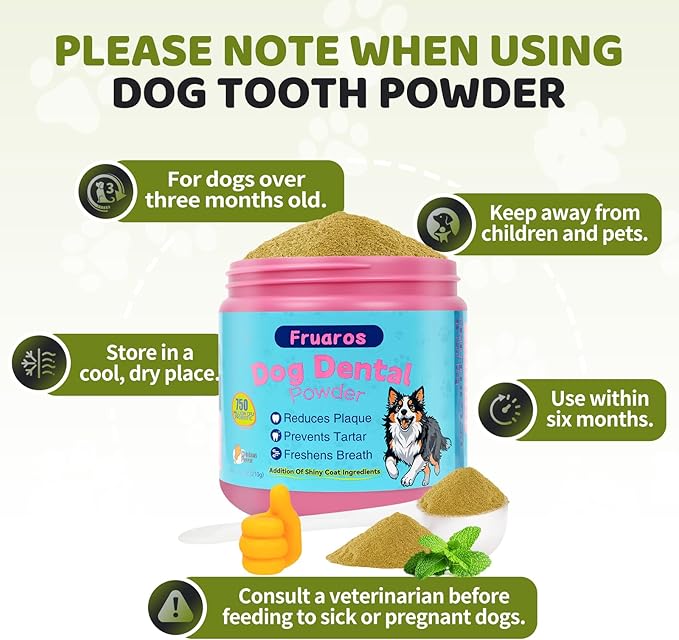 Dog Teeth Cleaning Powder, Dog Dental Powder for Dog Breath Fresh and Teeth Cleaning, Targets Tartar & Bad Breath with 750 Million Probiotics. Plaque Off Dental Care Formulated for Large Dogs (210g)