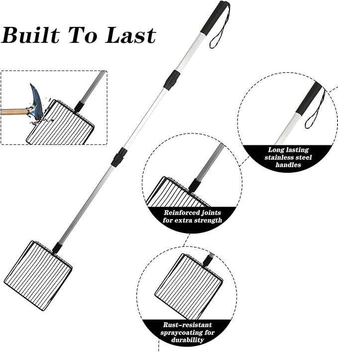 Chicken Poop Scooper, Removable Long Handle Coop Scoop, Adjustable 22.4-41.9 Inches, Chicken Coop Scoop, Can Be Used to Clean Chicken Coops Cat Litter Boxes and Cattle Pens