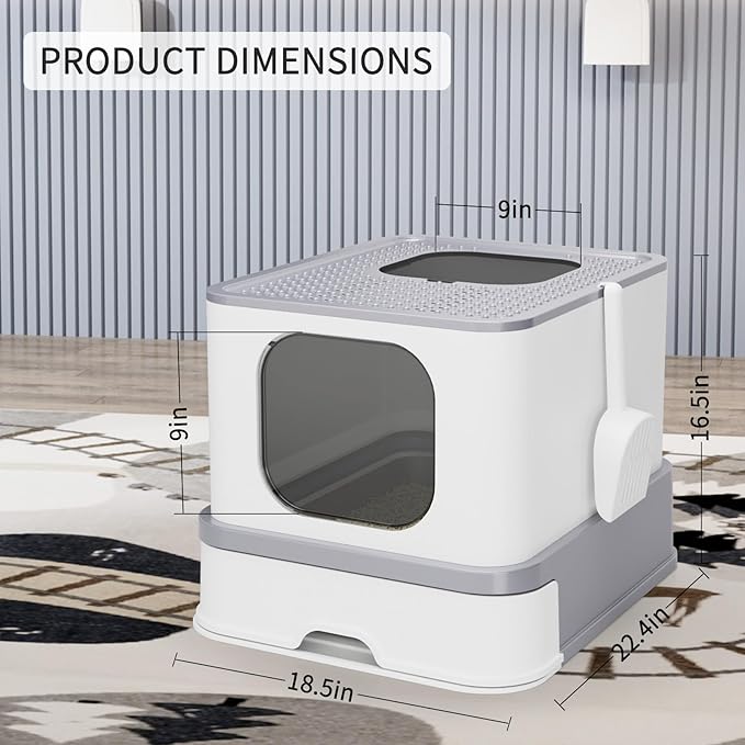 RIZZARI Stainless Steel Litter Box: Large Light Gray Enclosed Odor Control Litter Pan with Easy Clean Design for Multi-Cat Homes - Big Cats & Apartments