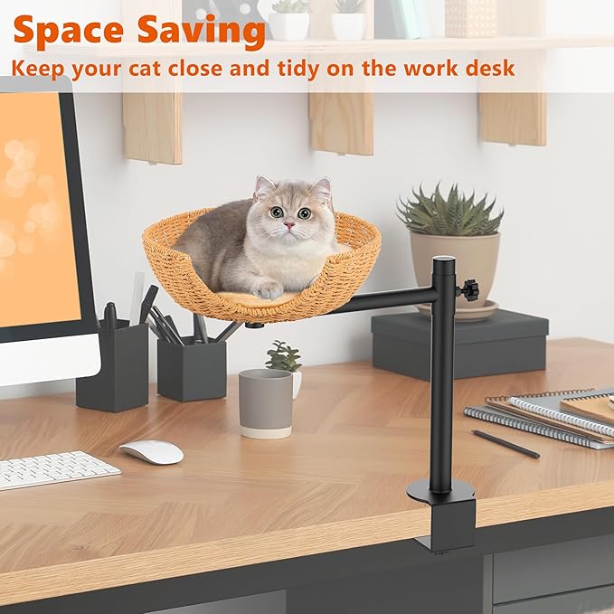 Dollate Cat Desk Bed,Paper Rope Material,Height Adjustable and 360°Rotating,Suitable for Cats up to 45 pounds,Cat Furniture for Office Desks,Game Tables