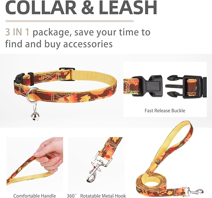 PUPTECK Adjustable Dog Harness Collar and Leash Set Step in No Pull Pet Harness for Small Medium Dogs Puppy and Cats Outdoor Walking Running, Soft Mesh Padded Reflective Vest Thanksgiving Harnesses