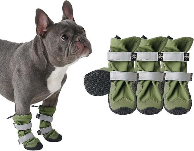 Spark Paws Dog Shoes, Waterproof Dog Boots for Medium to Large Dogs, Non Slip, Breathable Dog Booties and Paw Protectors - 4PCS Doggie Hiking Boots with Reflective Straps - Green - Size 4