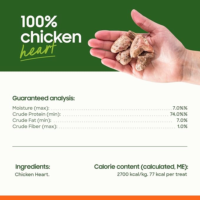 smallbatch Pets Premium Freeze-Dried Chicken Heart Treats for Dogs and Cats, 3.5 oz, Made and Sourced in The USA, Single Ingredient, Humanely Raise Meat, No Preservatives or Anything Artificial Ever
