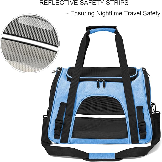 Dog Cat Carrier Soft for Small Pet Up to 16 Lbs TSA Airline Approved Travel Carrier Collapsible Puppy Car Mesh Bag 17.5 * 10.2 * 11.4 inch - Blue