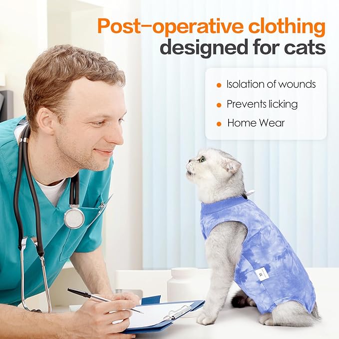 Cat Recovery Suit - Abdominal Wounds Cat Onesie, Cone E-Collar Alternative, Blue S