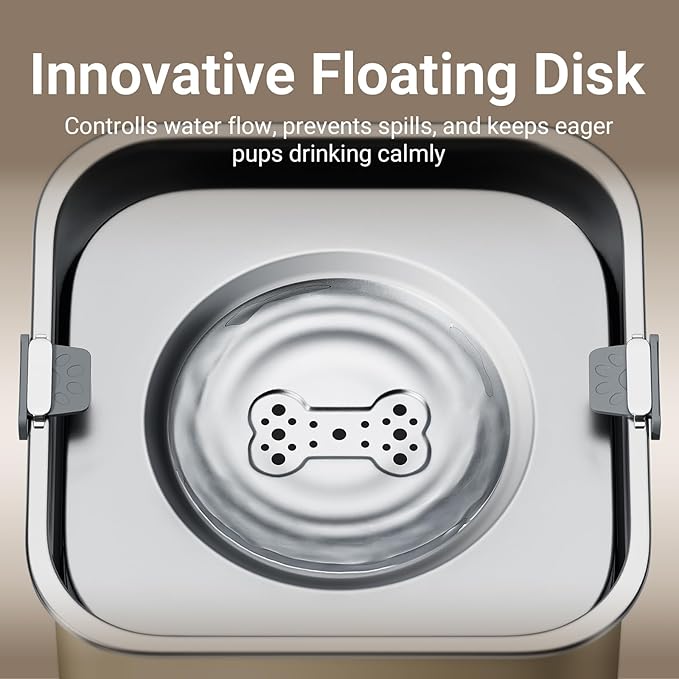 DownyPaws No Spill Water Bowl for Dogs,101oz/3L Slobber Stopper Stainless Steel, Slow Drinking Dog Water Bowl, No Mess Dog Water Dispenser Spill Proof, Dishwasher Safe, Beige