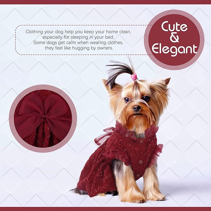 Kuoser Dog Dress, Cute Dog Dresses for Large Dogs Girl Elegant Puppy Tutu with Bow-Knot, Doggie Princess Costume Pet Outfit for Birthday Party Christmas Halloween Wedding, Red XL