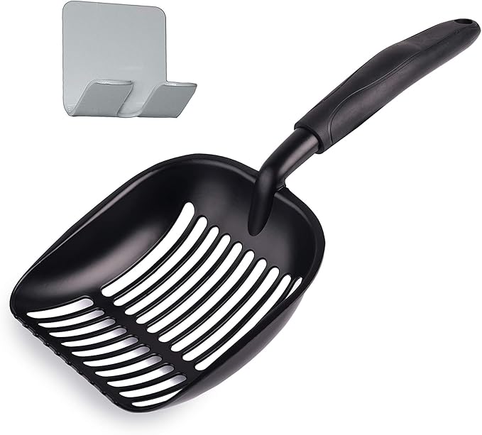 Pets First Cat Litter Scooper - Ergonomic & Easy Grip Design Deep Cleaning with A Non-Stick & No Residue Build-Up – Solid Aluminum, Waterproof - Bonus Hook - 1.75 x 13.25 x 5