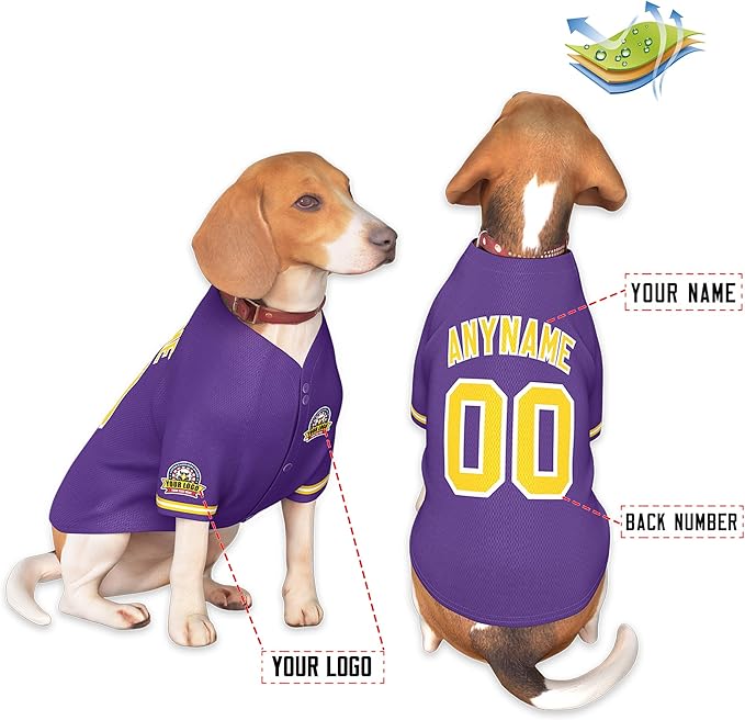 Custom Dog Baseball Jersey with Name Number Logo for Small Pet Dogs-Personalized Dog Shirts